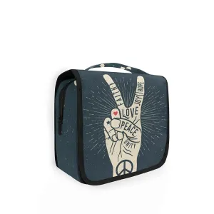 Oyihfvs Human Hand Fingers Peace Love Hanging Wash Gargle Toiletry Bag Travel Cosmetic Makeup Case Organizer Storage Large Portable