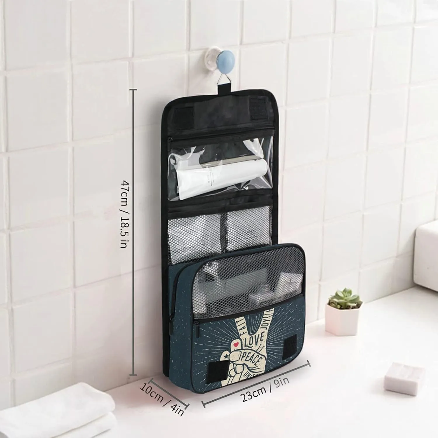 Oyihfvs Human Hand Fingers Peace Love Hanging Wash Gargle Toiletry Bag Travel Cosmetic Makeup Case Organizer Storage Large Portable