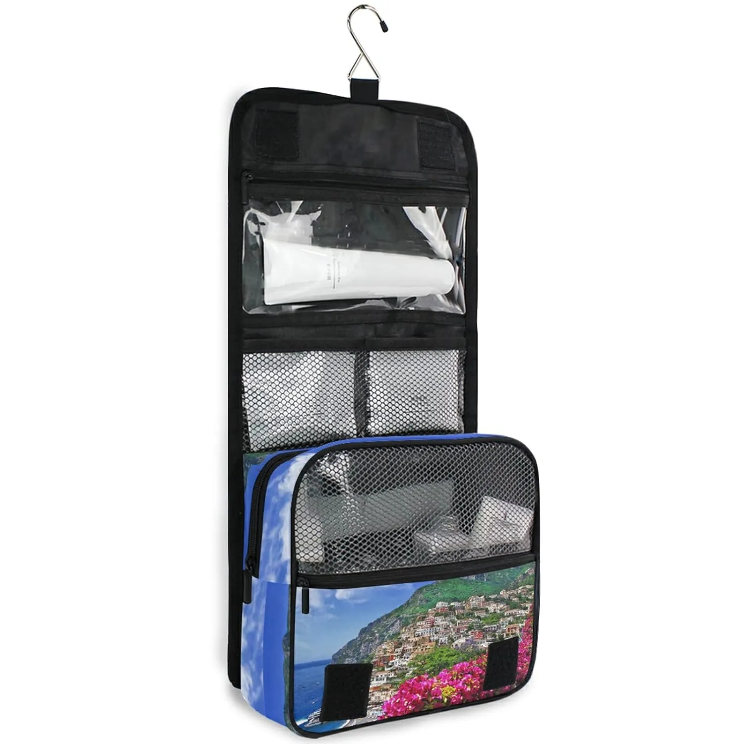 Oyihfvs Italy Positano Landscape Hanging Wash Gargle Toiletry Bag Travel Cosmetic Makeup Case Organizer Storage Large Portable