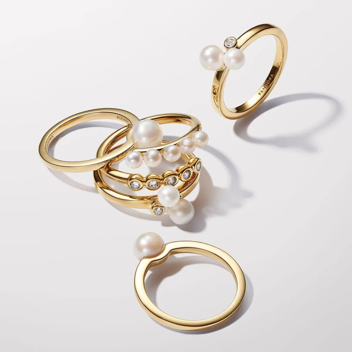 PANDORA Treated Freshwater Cultured Pearls & Stones Open Ring - Ring for Women - Gift for Her Shine with Cubic Zirconia & Freshwater Pearl - With Gift Box