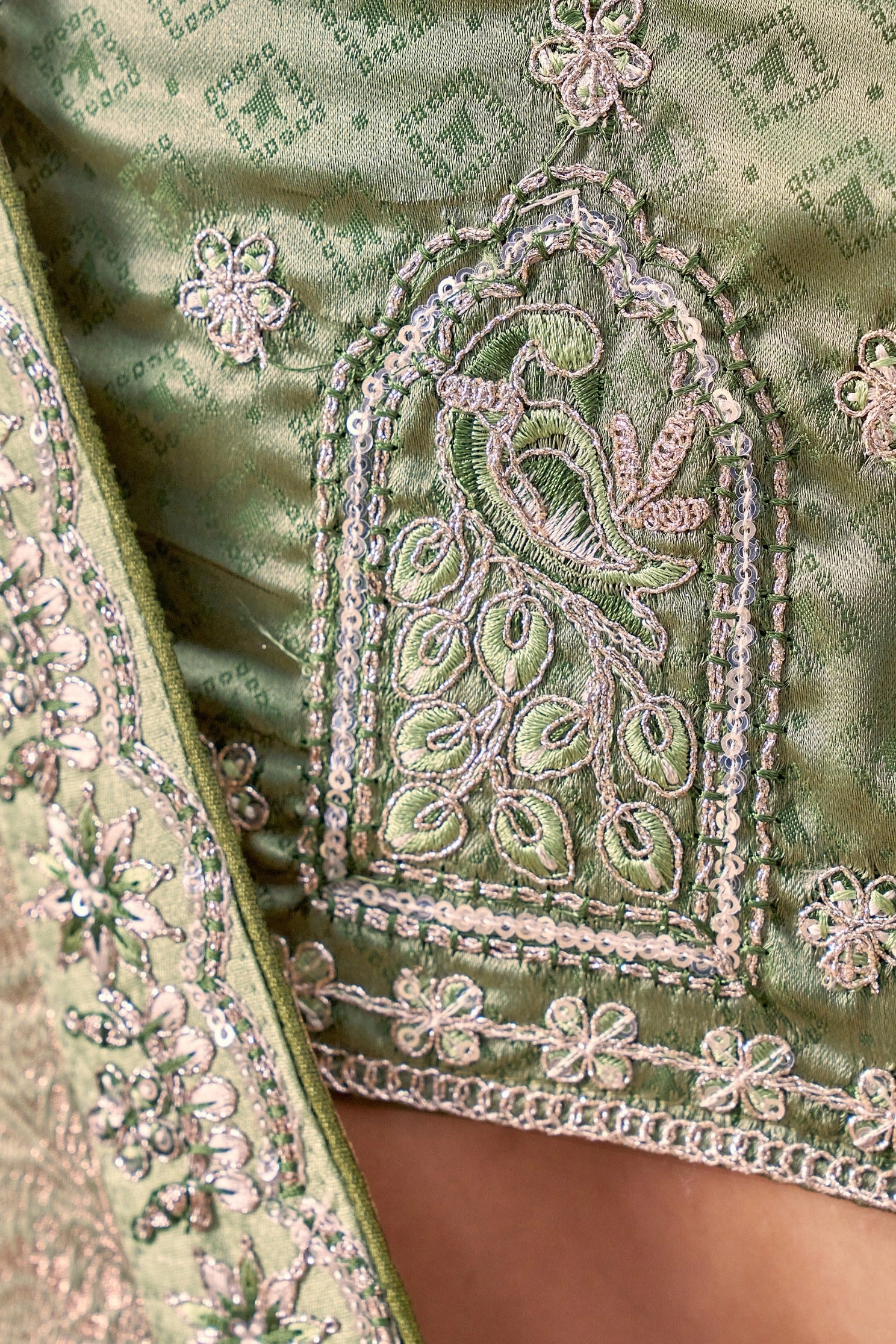 Pastel Green Embroidered Satin Silk Saree
