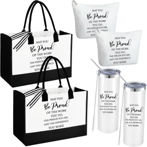 Paterr 6 Pcs Employee Appreciation Gift May You Be Proud of the Work You Do Tote Bag Gift Set Thank You Canvas Tote Bag 20 oz Travel Tumbler Cosmetic Makeup Bag for Employee Coworker Gift Boxes