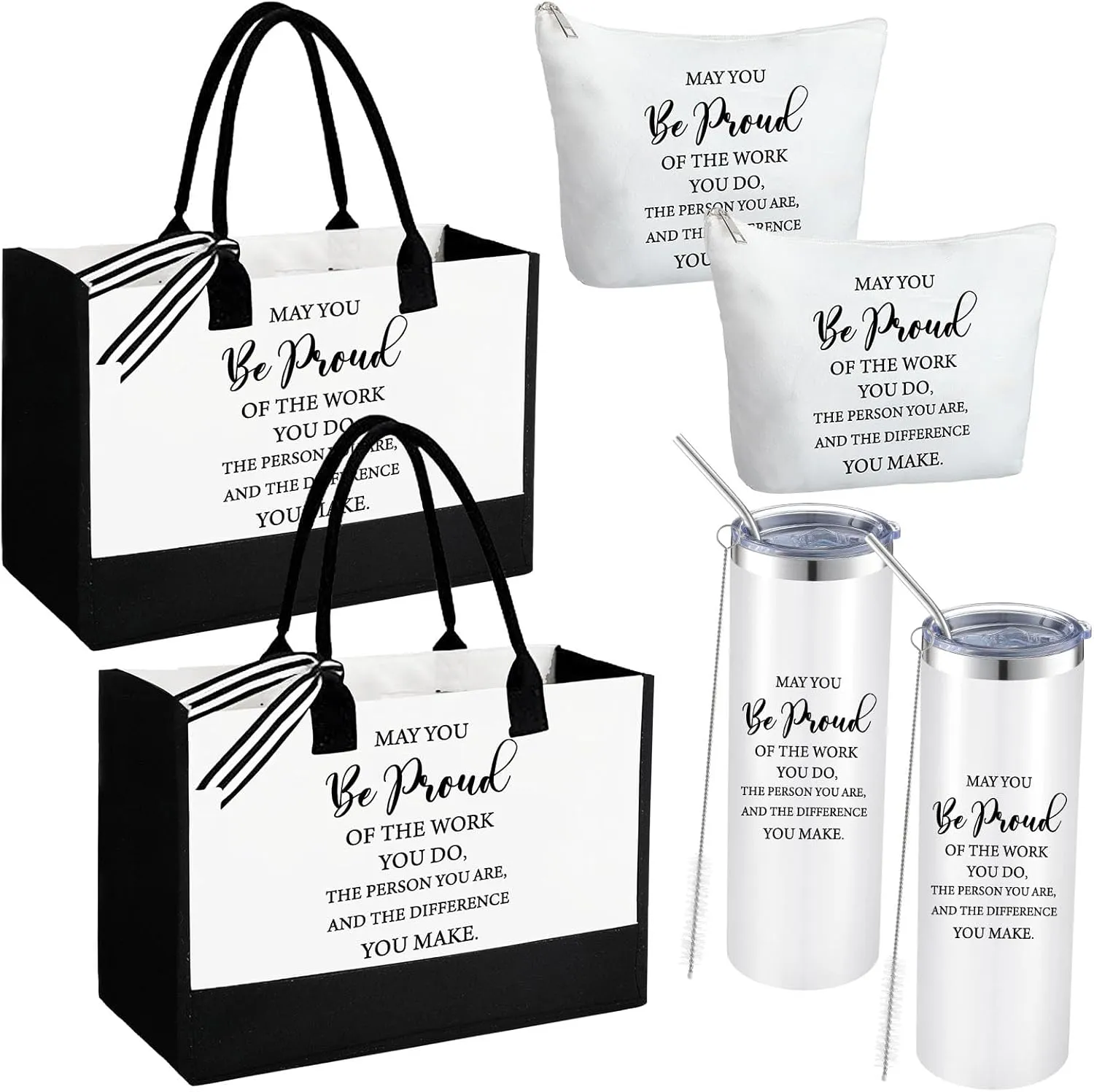 Paterr 6 Pcs Employee Appreciation Gift May You Be Proud of the Work You Do Tote Bag Gift Set Thank You Canvas Tote Bag 20 oz Travel Tumbler Cosmetic Makeup Bag for Employee Coworker Gift Boxes