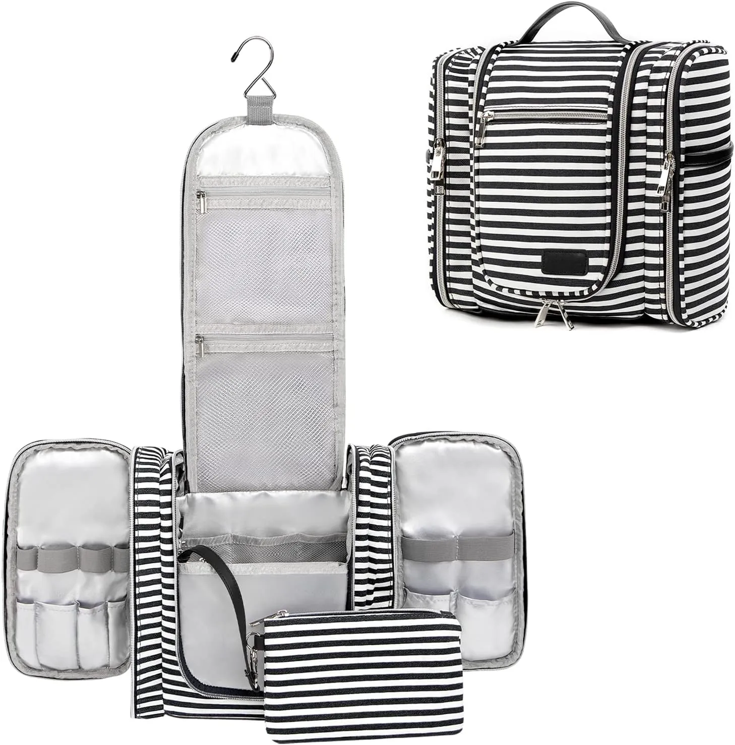 Pearl Angeli Hanging Toiletry Bag for Women, Large Makeup Cosmetic Bag, Water Resistant Toiletries Travel Essentials Organizer, Full-size Container, Black
