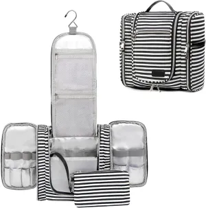 Pearl Angeli Hanging Toiletry Bag for Women, Large Makeup Cosmetic Bag, Water Resistant Toiletries Travel Essentials Organizer, Full-size Container, Black
