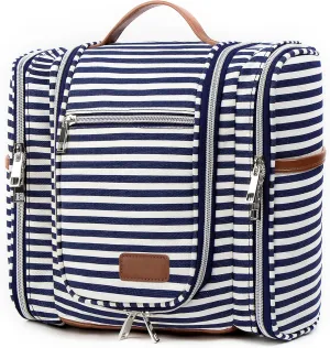 Pearl Angeli Hanging Toiletry Bag for Women, Large Makeup Cosmetic Bag, Water Resistant Toiletries Travel Essentials Organizer, Full-size Container, Navy