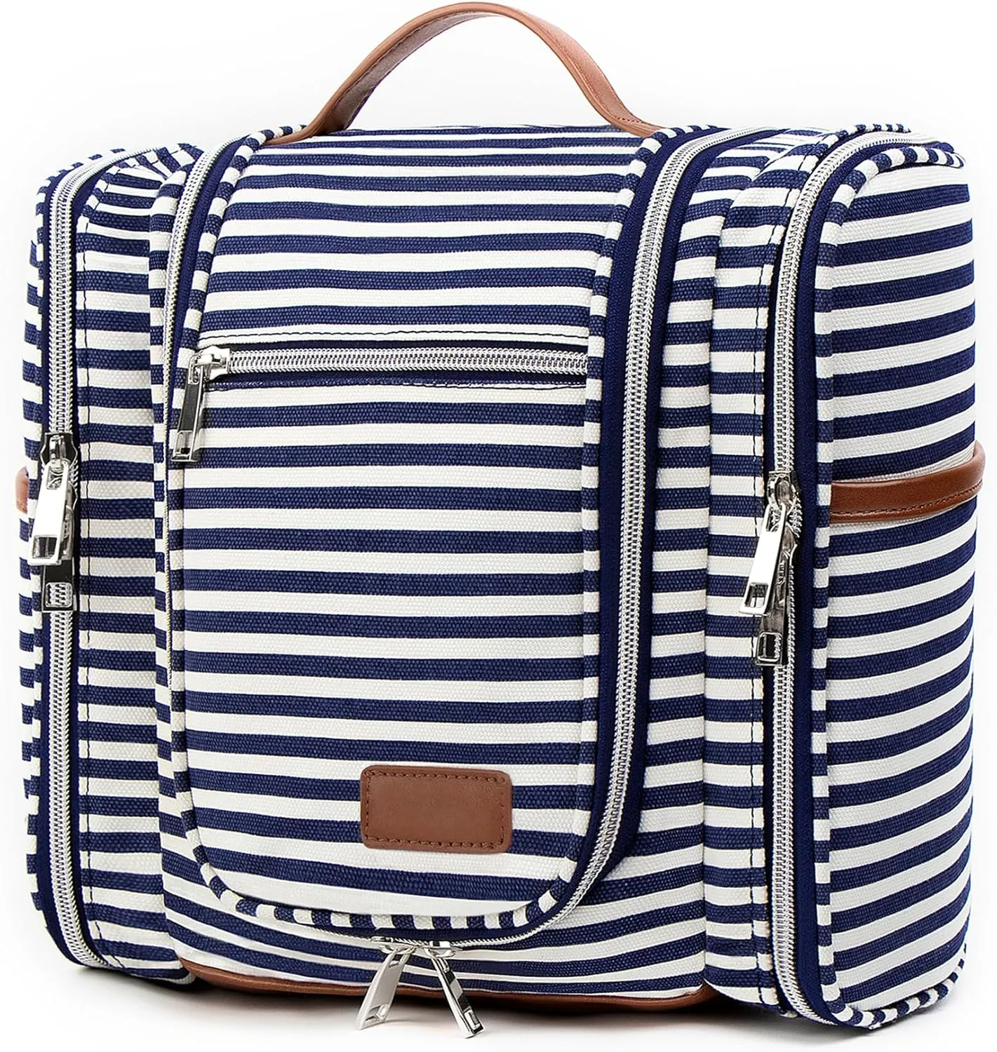 Pearl Angeli Hanging Toiletry Bag for Women, Large Makeup Cosmetic Bag, Water Resistant Toiletries Travel Essentials Organizer, Full-size Container, Navy