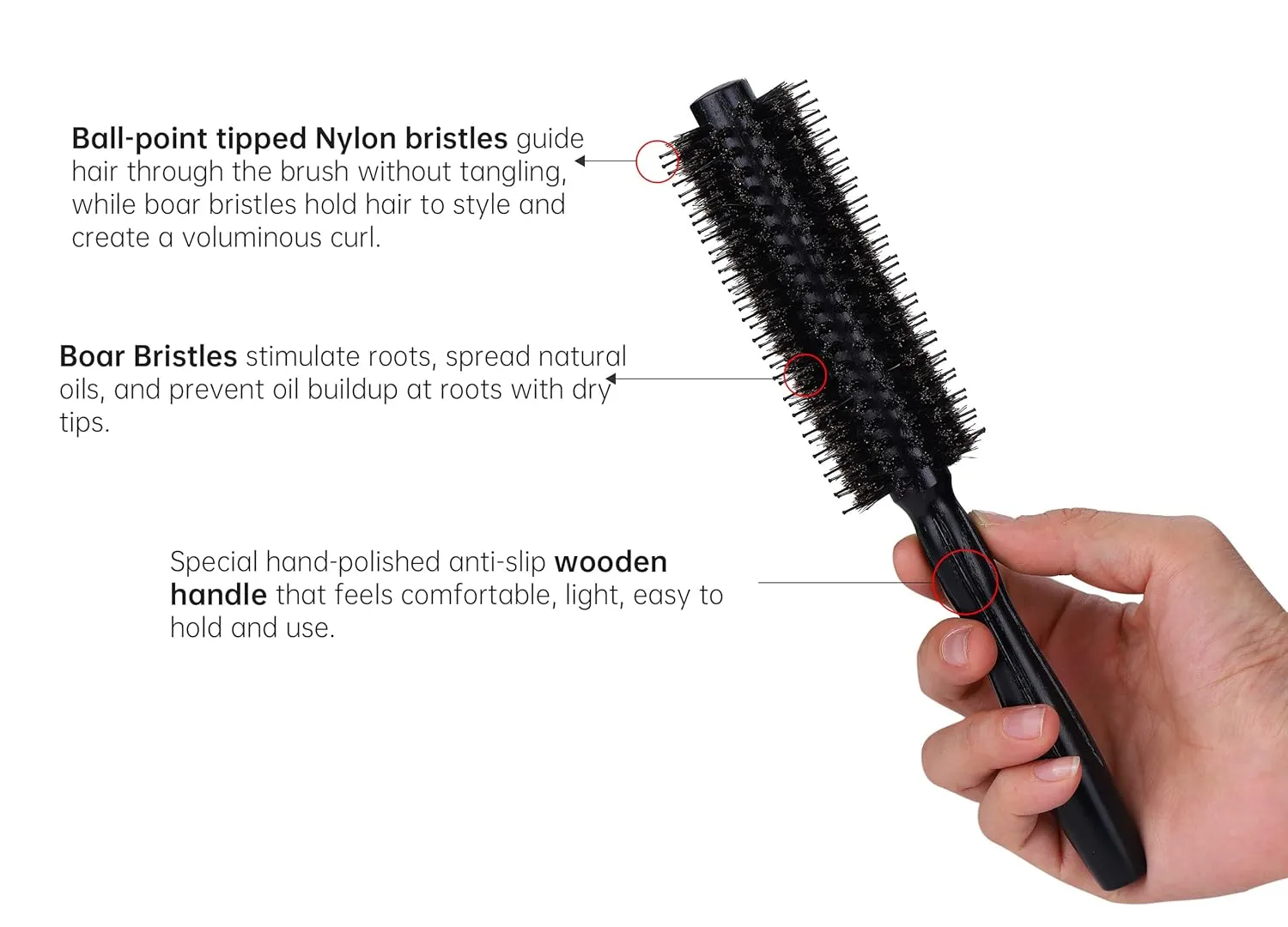 PERFEHAIR Round Hair Brush - 1.8 Inch, Boar & Nylon Bristle Volumizing Roller Hairbrush for Women or Men'S Short, Medium, Fine, Thin Hair Blow Drying Or Styling