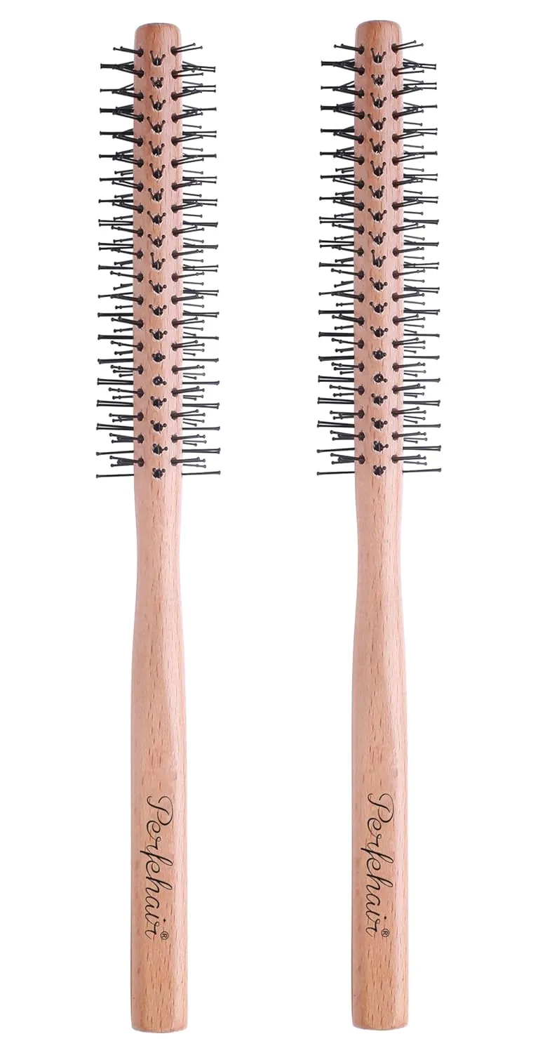 PERFEHAIR Small Round Hair Brush-2-Pack, 1 Inch Mini Barrel Roller Styling Hairbrush for Short, Thin Hair & Beard Blow Drying, Both for Men & Women