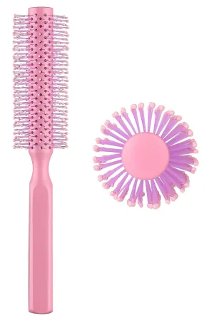 PERFEHAIR Small Round Roller Hair Brush for Women's Short Thin Hair Blow Drying with Soft Nylon Bristles-Wooden Handle, 1.5 Inch-Pink