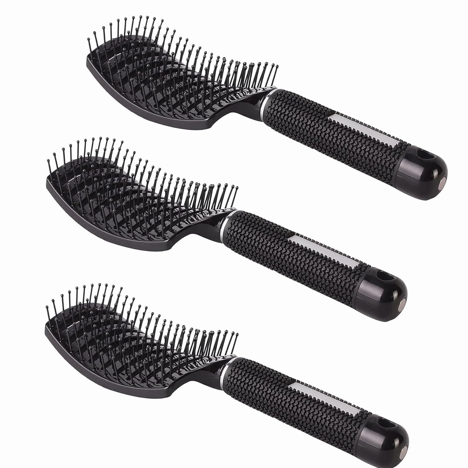 PERFEHAIR Curved Vented Hair Brush 3-Pack - Ergonomic Detangling and Massage Blow Dry Brush for Thick Hair, Vented Hairbrush for Women & Men