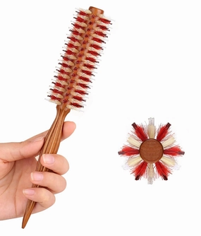 PERFEHAIR Small Round Boar & Nylon Bristle Hair Brush for Blow Drying Beard, Bangs,Short, Thin, Fine Hair, 1.7 Inch, Roll Styling Hairbrush with Natural Wooden Handle for Women & Men