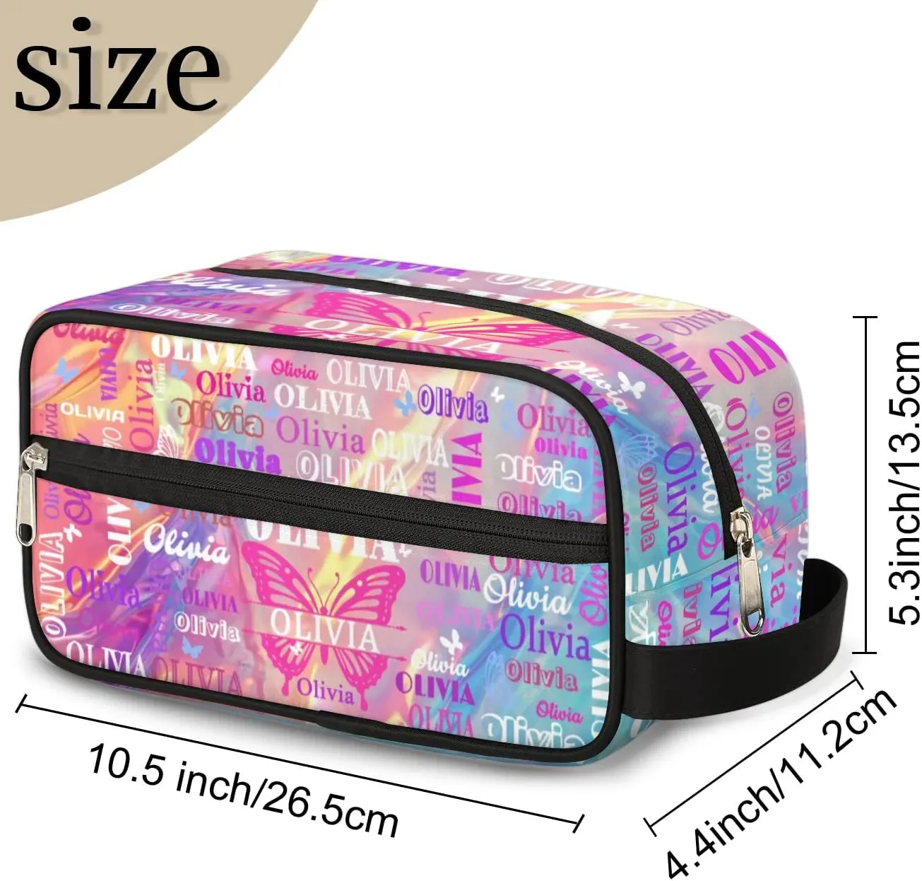 Personalized Makeup Bag with Name, Best Friends Teen Women Mom Birthday Gift Toiletry Travel Bag for Toiletries, Pink Blue Bright Effect with Butterfly