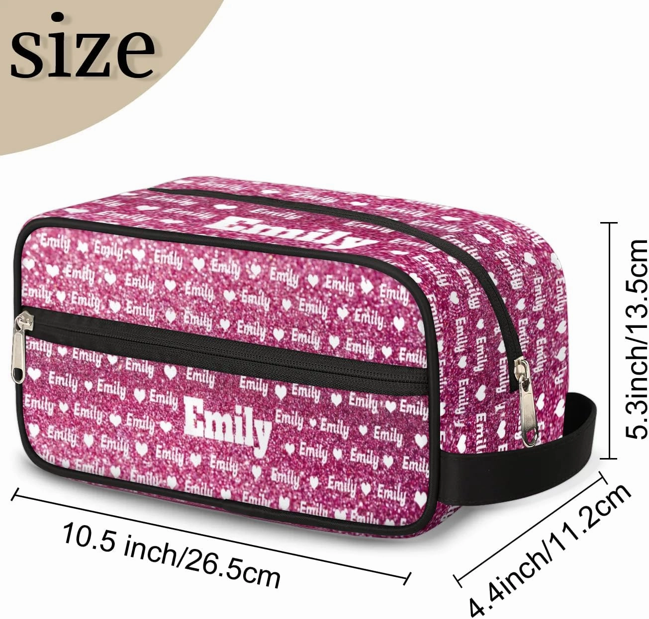 Personalized Makeup Bag with Name, Best Friends Teen Women Mom Birthday Gift Toiletry Travel Bag for Toiletries, Pink Sequins Glittery Love Hearts