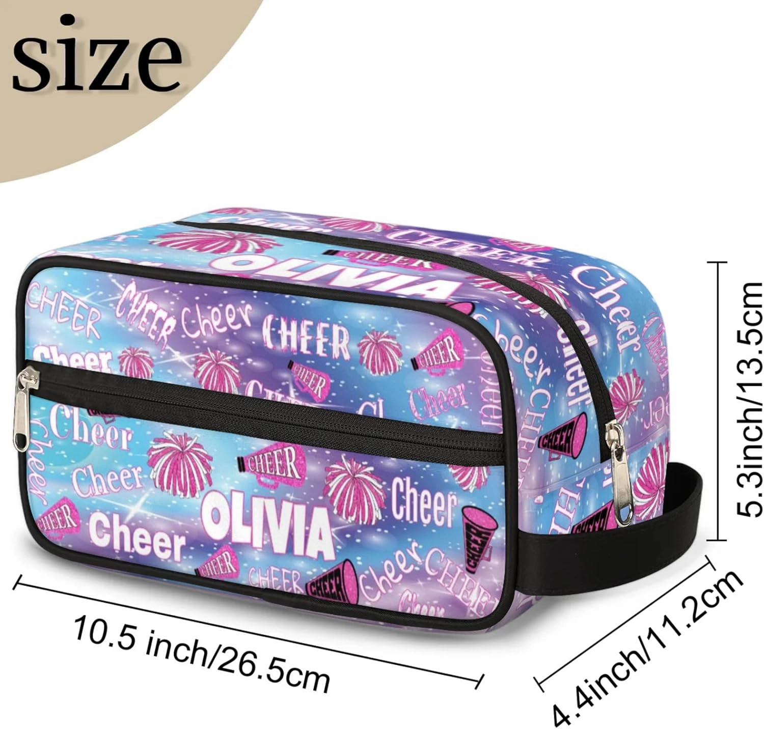 Personalized Travel Cosmetic Bag Waterproof Makeup Bags, Custom Name Colorful Blue Pink Bling Bling Glittering Organizer Case Toiletries Container Bag