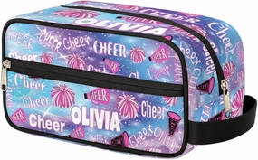 Personalized Travel Cosmetic Bag Waterproof Makeup Bags, Custom Name Colorful Blue Pink Bling Bling Glittering Organizer Case Toiletries Container Bag