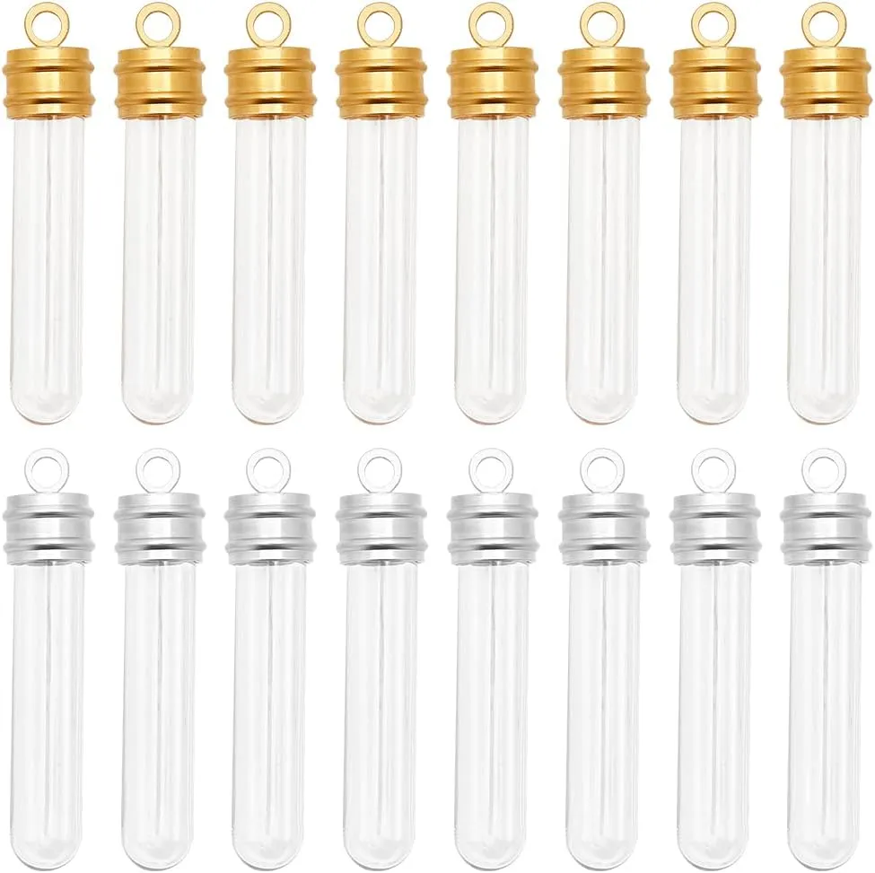 PH PandaHall 16PCS Glass Vial Pendants, 2 Colors Wish Bottle Clear Glass Bottle Charms Screw Cap Hanging Tube for Earring Necklace Jewelry Making, Golden & Silver