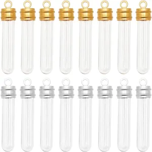 PH PandaHall 16PCS Glass Vial Pendants, 2 Colors Wish Bottle Clear Glass Bottle Charms Screw Cap Hanging Tube for Earring Necklace Jewelry Making, Golden & Silver