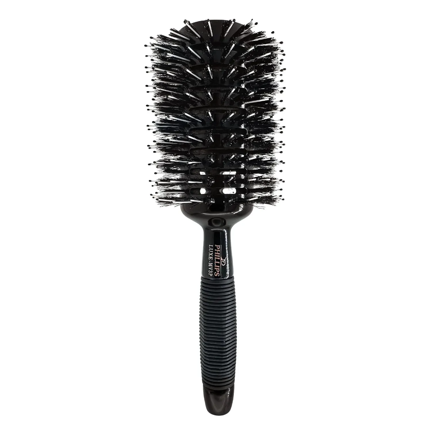 Phillips Brush Luxe Monster Vent 3 Poly-Tipped Professional Hair Brush (3.5” Diameter Barrel) – Black & Rose Gold Vented Hairbrush, Mixed Boar Hair & Poly-Tipped Nylon Bristles