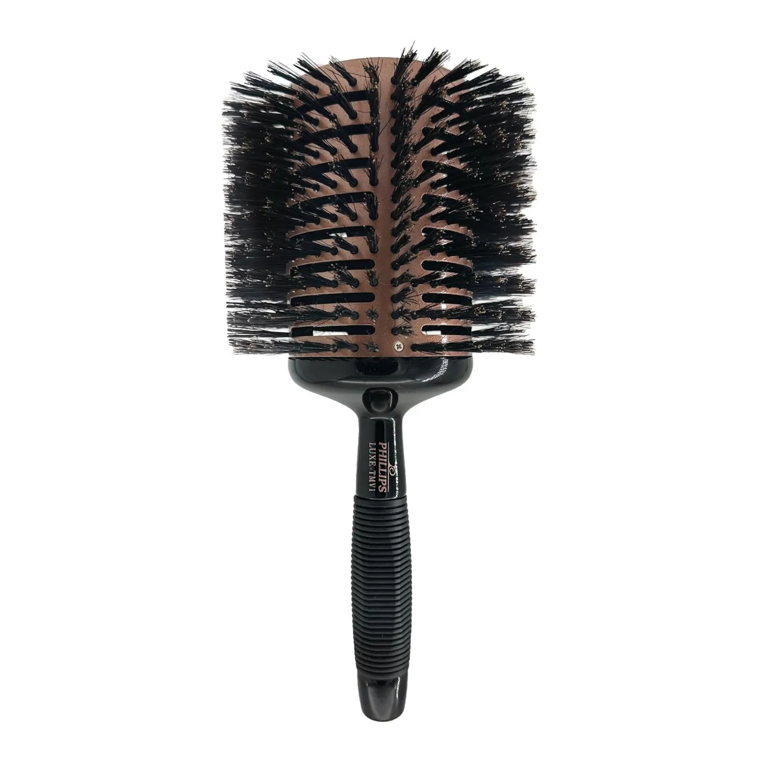Phillips Brush Luxe Tourmaline Monster Vent 1 Professional Hair Brush (5” Diameter Barrel) - Vented Hairbrush Nylon Reinforced Boar Hair Bristles, Sleek Rose Gold & Black Color