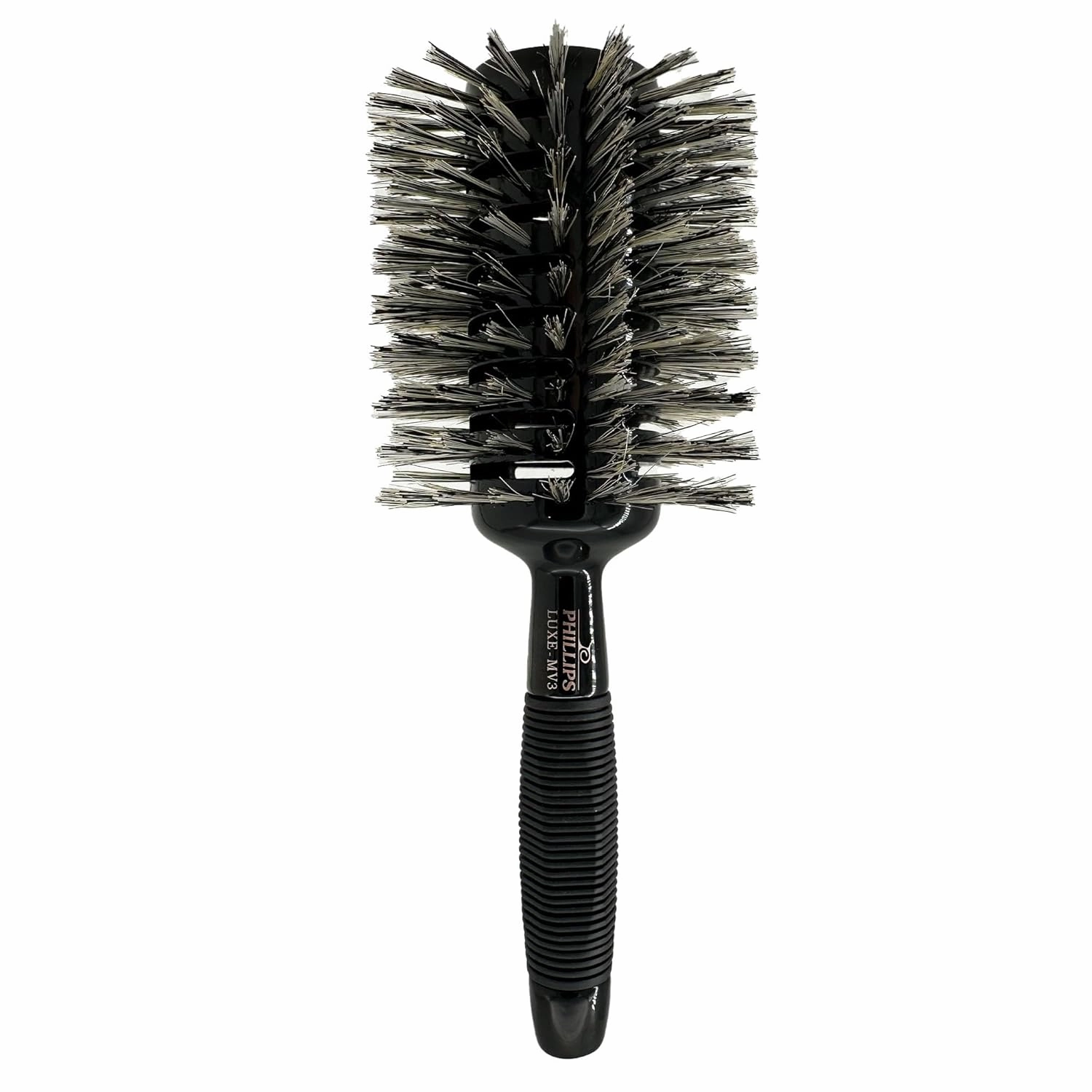 Phillips Brush Luxe Monster Vent 3 Professional Hair Brush (4” Diameter Barrel) – Black & Rose Gold Vented Hairbrush with Nylon Reinforced Boar Hair Bristles, Ergonomic Rubber Grip