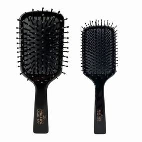 Phillips Brush Luxe Series Square Paddle Hairbrush Combo Pack – Full Sized 9.25 inch Detangler   7 inch Purse Size Travel Detangler, Sleek Black Color with Gold Accents
