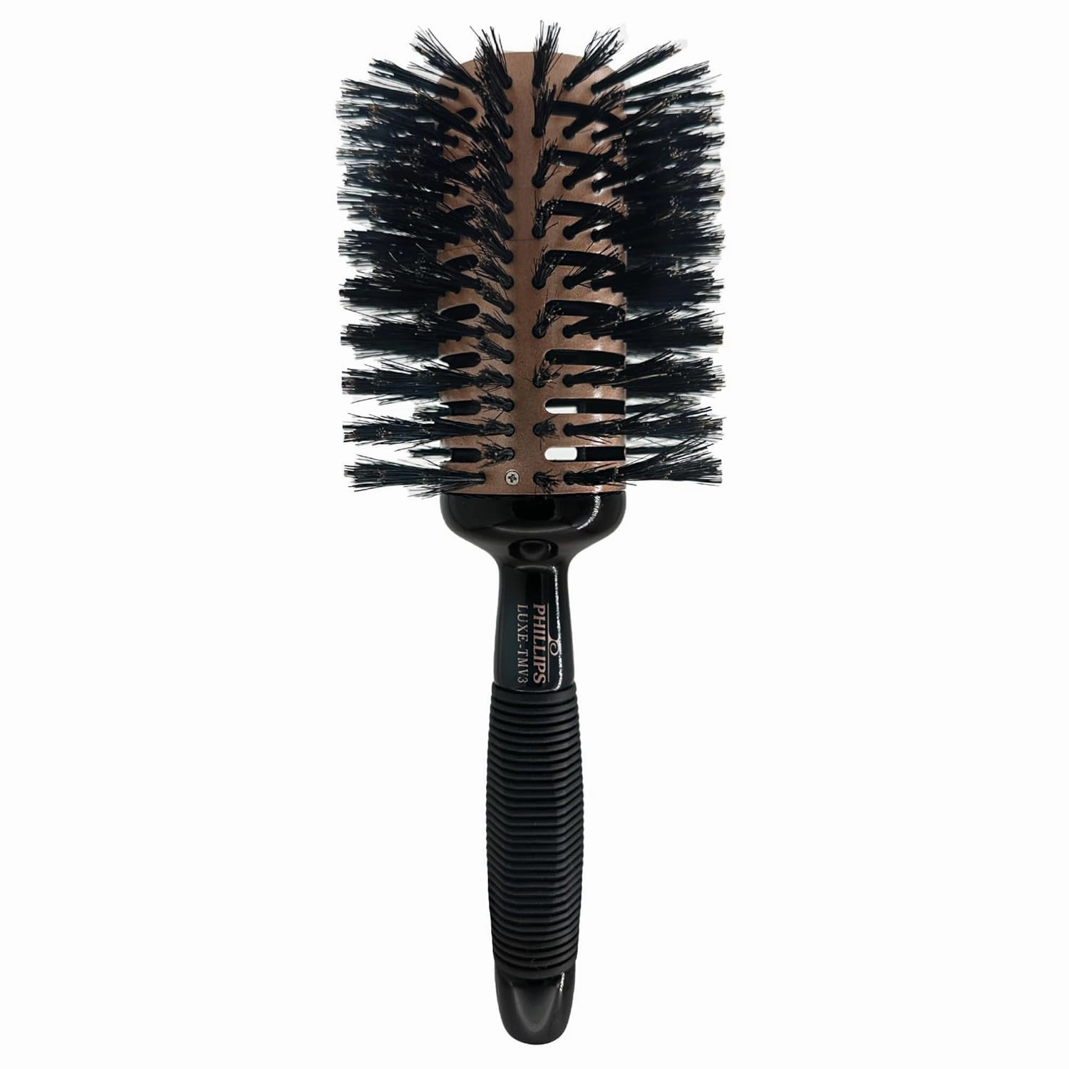 Phillips Brush Luxe Tourmaline Monster Vent 3 Professional Hair Brush (4” Diameter Barrel) - Vented Hairbrush Nylon Reinforced Boar Hair Bristles, Sleek Rose Gold & Black Color