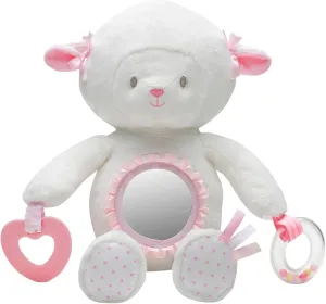Plush 12.5 inch Lamb Interactive Toy with Baby Mirror, Teether, Rattle, White (9 inch Seated)