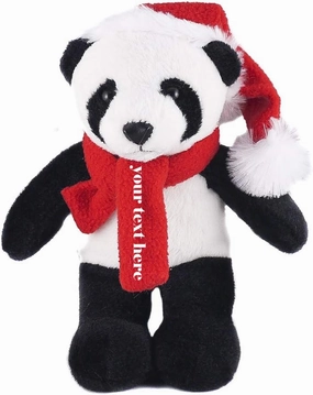 Plushland Customize Soft Xmas Plush Stuffed Animal Gift with Red and White Santa Hat and Winter Scarf 12 Inch, Holiday Toys Personalized Gift - Great Present for Christmas (Panda)