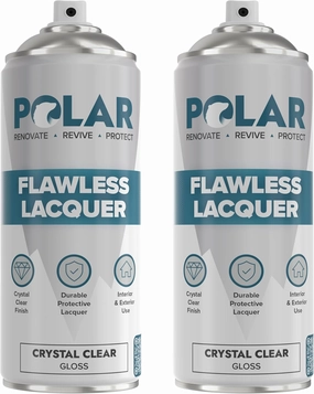 Polar Clear Gloss Flawless Lacquer Spray - 2 x 13.5fl. oz - Clear Coat Spray Paint - Non-Yellowing & Scratch Resistant - Interior & Exterior Surfaces for Wood, Metal, Plastics, Glass & Ceramics
