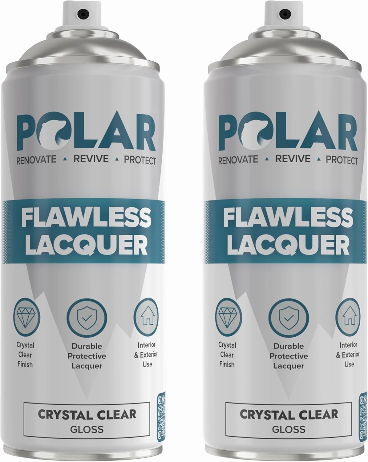 Polar Clear Gloss Flawless Lacquer Spray - 2 x 13.5fl. oz - Clear Coat Spray Paint - Non-Yellowing & Scratch Resistant - Interior & Exterior Surfaces for Wood, Metal, Plastics, Glass & Ceramics
