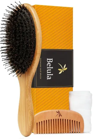 Premium Boar Bristle Hair Brush for Thick Hair Set. Hairbrush for Women With Thick, Long or Curly Hair. Restores Hair's Shine and Health. Comb, Travel Bag & Spa Headband Included