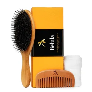 Premium Boar Bristle Hair Brush for Thick Hair Set. Hairbrush for Women With Thick, Long or Curly Hair. Restores Hair's Shine and Health. Comb, Travel Bag & Spa Headband Included