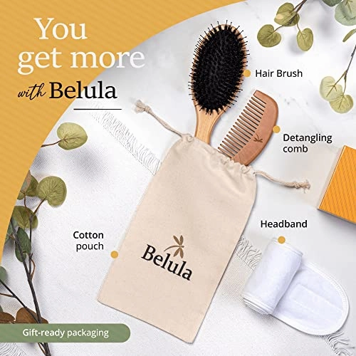 Premium Boar Bristle Hairbrush for Thick, Long or Curly Hair Set