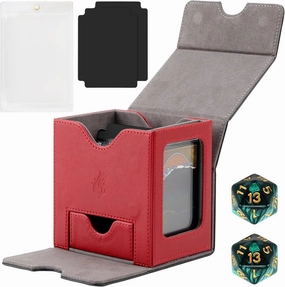Premium PU Leather Card Deck Box with 2 Dividers 2 Dice, Card Deck Box Fits 120  Sleeved Cards, Card Storage Box Stylish, Card Box Storage, Durable, and Versatile Card Storage Solution (Black＆Red)