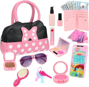 Pretend Play Purse for Little Girls, Toddler Purse with Pretend Makeup Toys for Toddlers, Princess Pretend Play Purse Toys with Accessories, Kids Purse Toy Birthday Gift for Girls Age 3 4 5 6 