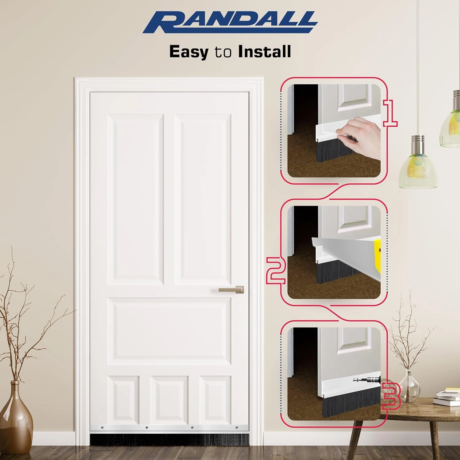 Randall Manufacturing Co., Inc | Door Sweeps – Aluminum & Brush | Brush Sweeps for Gaps Up to 1 1/2” | Clear Satin Anodized Trim with Black Brush | 3 Feet | Fill Gaps & Keep Unwanted Debris Out