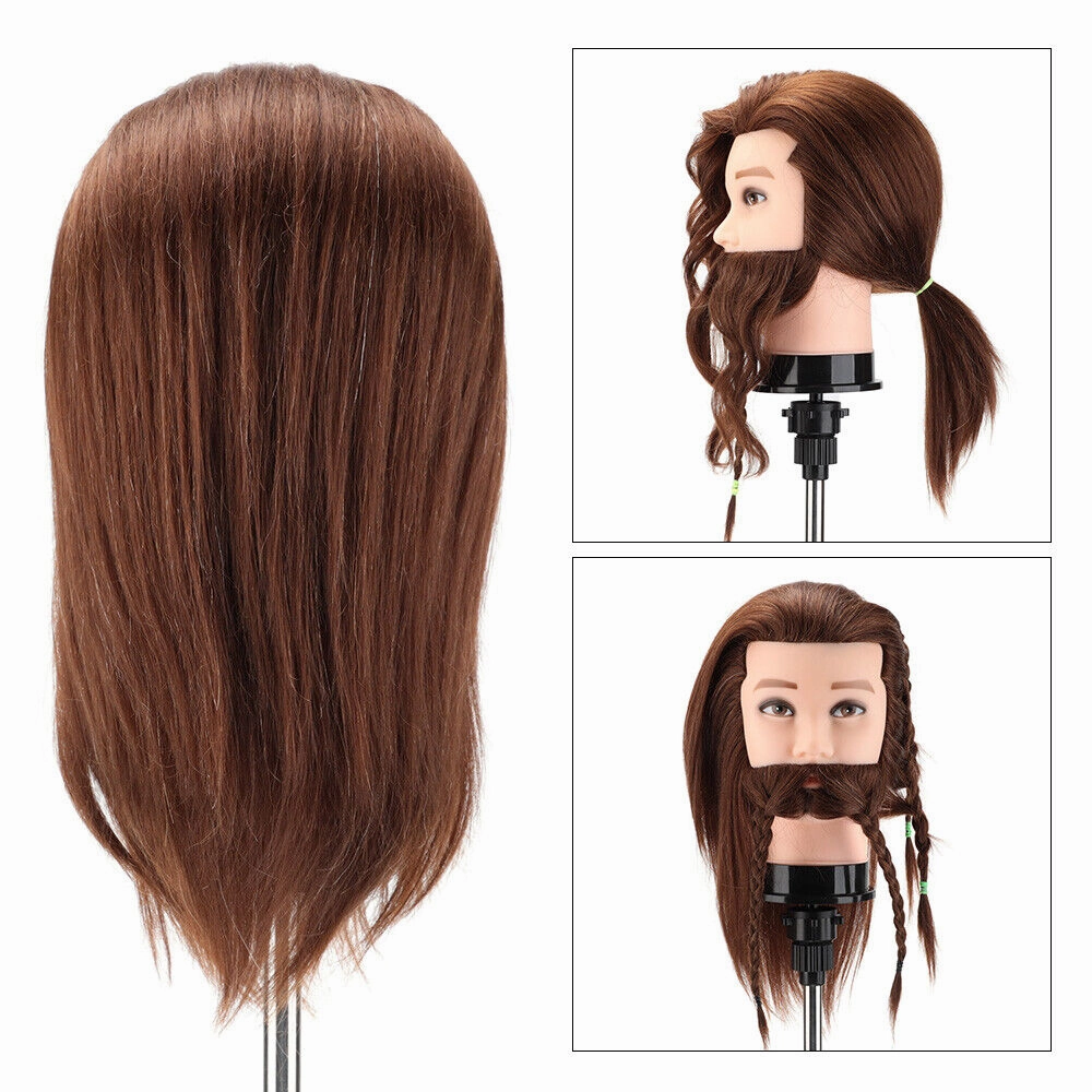Real Hair Male Beard Training Head Salon Hairdressing Mannequin Model