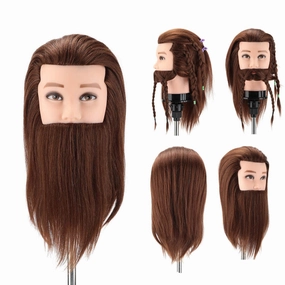 Real Hair Male Beard Training Head Salon Hairdressing Mannequin Model