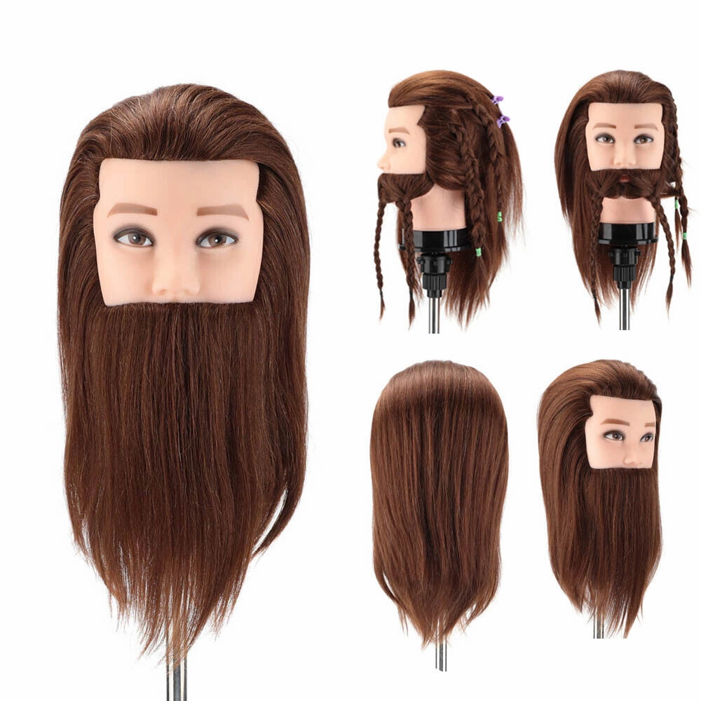 Real Hair Male Beard Training Head Salon Hairdressing Mannequin Model