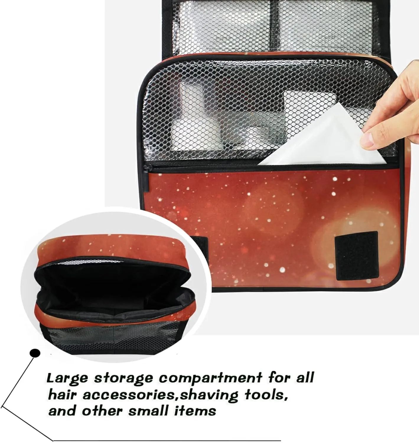 Red and Silver White Christmas Glowing Backdrop Blinking Stars Blur Hanging Wash Gargle Toiletry Bag Travel Cosmetic Makeup Case Organizer Storage Large Portable