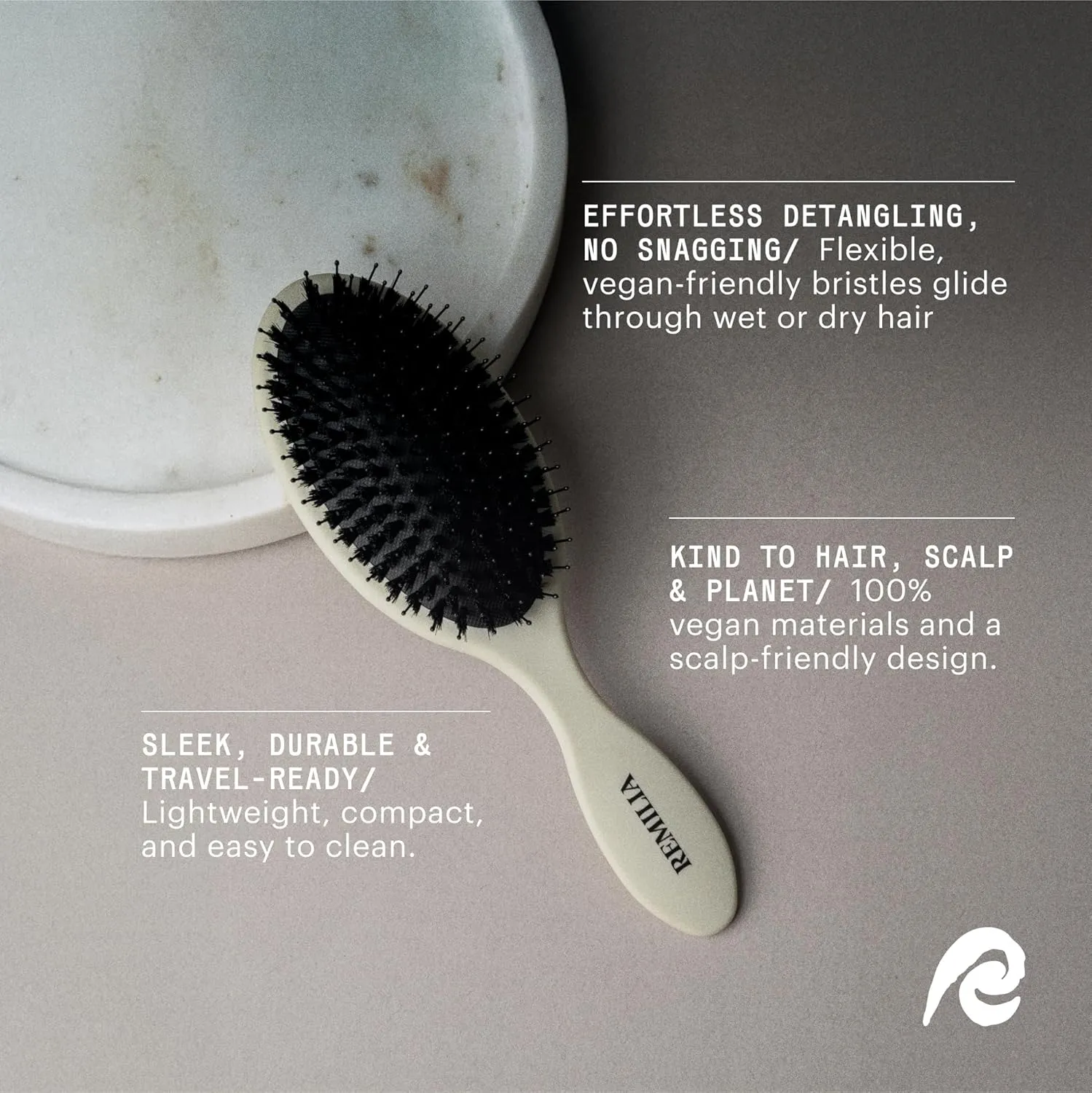 Remilia Hair Ocean Vegan Lush Brush - Detangling Brush for All Hair Types, Natural, Straight, Curly, Wet, & Dry Hair - Hair Comb with Vegan Boar Bristles & Soft Ballpoint Tips