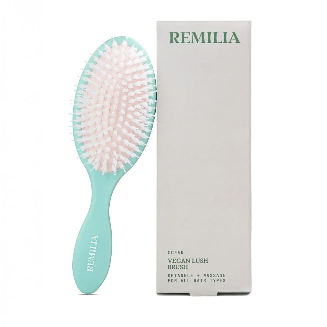 Remilia Hair Ocean Vegan Lush Brush - Detangling Brush for All Hair Types, Natural, Straight, Curly, Wet, & Dry Hair - Hair Comb with Vegan Boar Bristles & Soft Ballpoint Tips