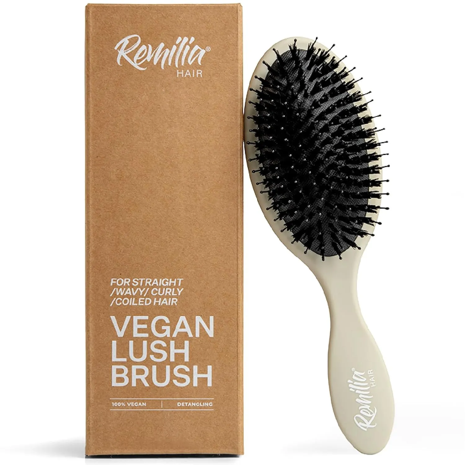 Remilia Hair Vegan Lush Brush - Detangling Hair Brush for All Hair Types, Natural, Straight, Curly, Wet, & Dry Hair - Hair Comb with Vegan Boar Bristles & Soft Ballpoint Tips, Sand