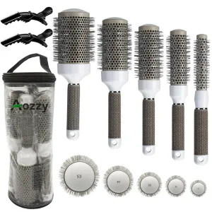 Round Brush Set for Blow Drying Curling, Professional Ceramic Ion Thermal Barrel Brush Leaves Hair Shiny Heat Styling Brush 5 Different Sizes Works Very Well with The Blow Dryer