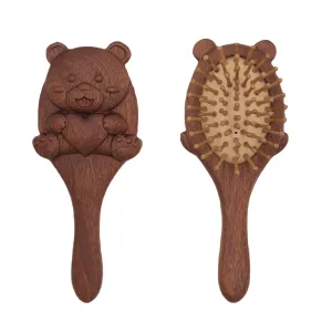 Sandalwood Hairbrush for Women Paddle Hairbrush with Bamboo Bristles Cute Animal Shaped Anti-Static Hair Brush for Curly Hair