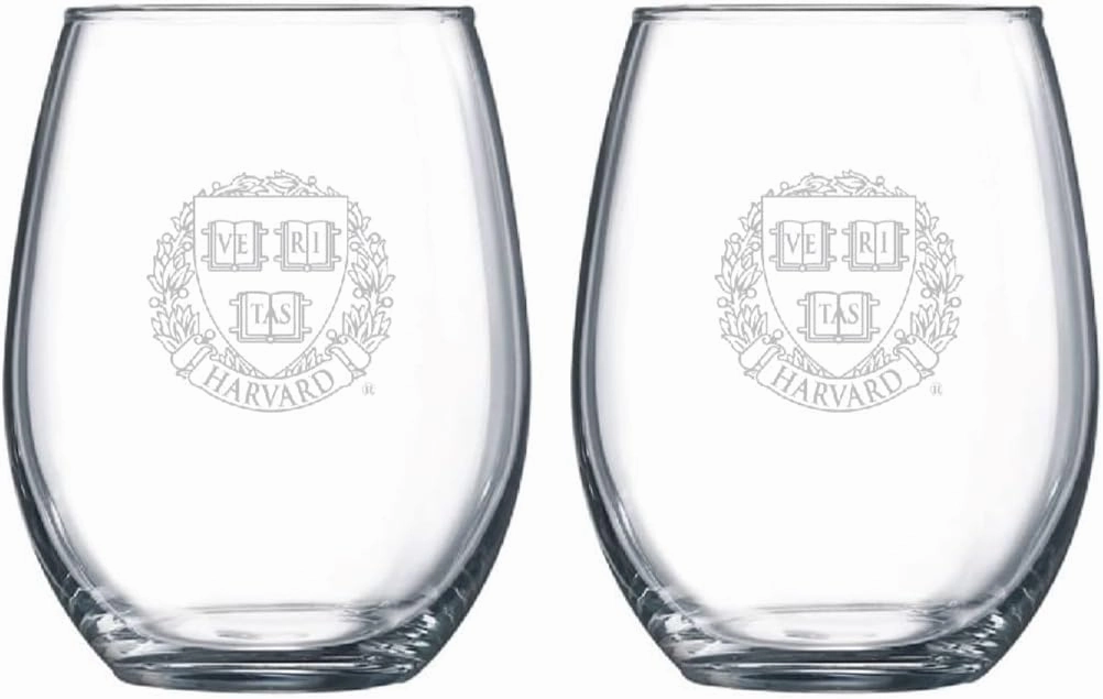 Satin Frost Logo Wine or Beverage Glass Set of 2 (Harvard)