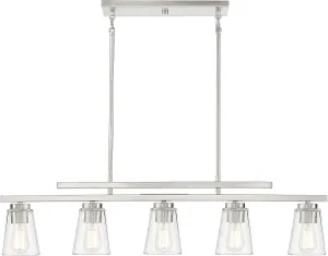 Savoy House 1-1023-5-SN Calhoun Modern Clear Glass Linear Chandelier, 5-Light 300 Total Watts, 10" H x 40" L, Satin Nickel