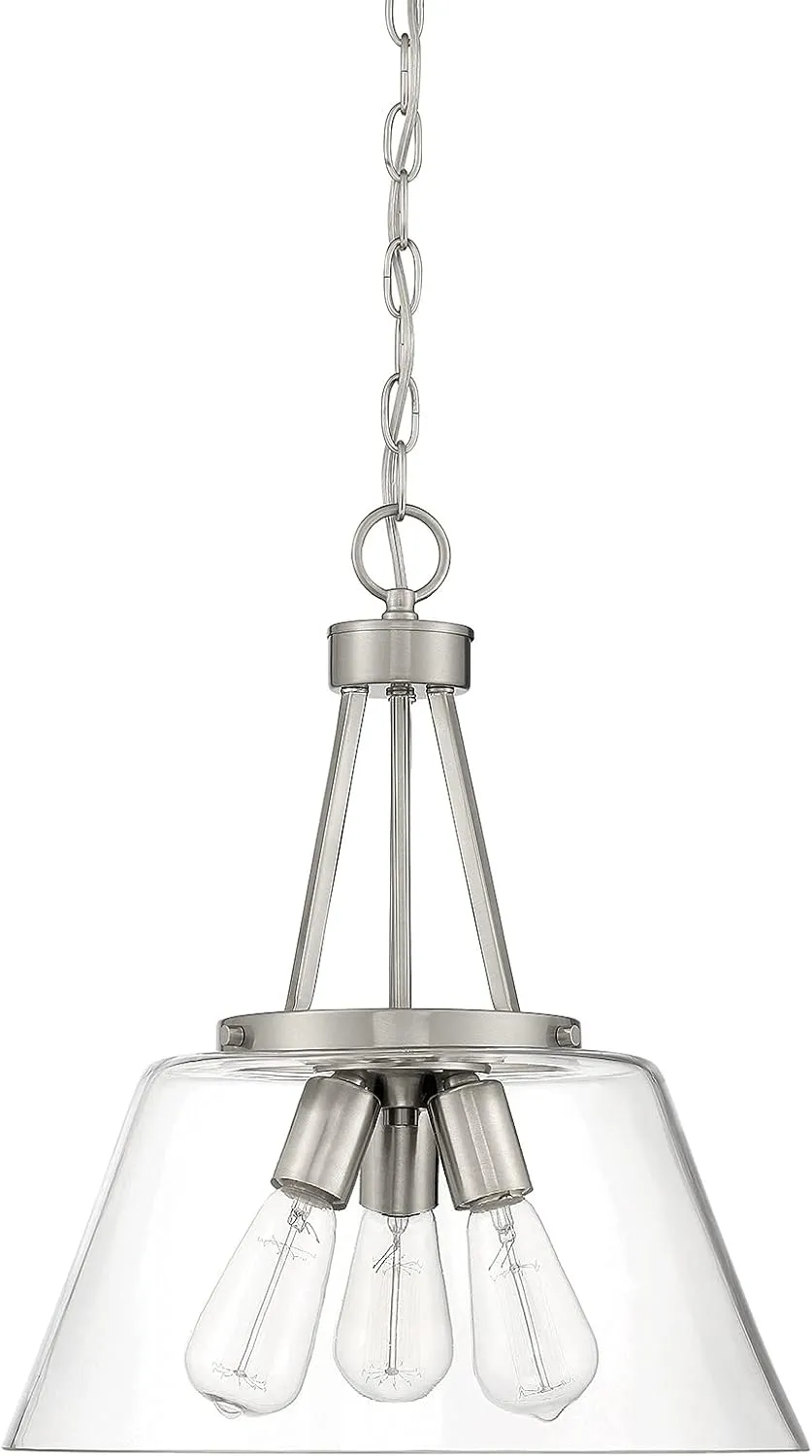 Savoy House 7-1025-3-SN Calhoun Modern Clear Glass Pendant, 3-Light 180 Total Watts, 18" H x 15" W, Satin Nickel