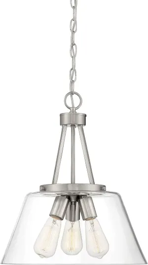 Savoy House 7-1025-3-SN Calhoun Modern Clear Glass Pendant, 3-Light 180 Total Watts, 18" H x 15" W, Satin Nickel